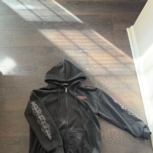 Chrome Hearts Black Hoodie with Gray Floral Design